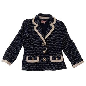 VTG Juicy Couture Womens Tweed Nautical Blazer Jacket Sz 8 Marine Preppy Lined